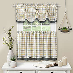 Kate Aurora Country Farmhouse Plaid 3 Pc Tattersall Cafe Kitchen Curtain Tier & Valance Set - 56 in. W x 36 in. L, Yellow