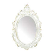 Zingz & Thingz 25.25" White Antique Wooden Framed Oval Carved Wall Mirror