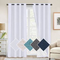 Linen Blackout Curtains Thermal Insulated Textured Linen Curtain Draperies, 52