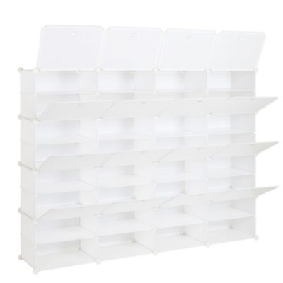 Inq Boutique 8-Tier Portable 64 Pair Shoe Rack Organizer 32 Grids Tower Shelf Storage Cabinet Stand Expandable for Heels, Boots, Slippers, White RT