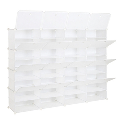 Inq Boutique 8-Tier Portable 64 Pair Shoe Rack Organizer 32 Grids Tower Shelf Storage Cabinet Stand Expandable for Heels, Boots, Slippers, White RT. View a larger version of this product image.