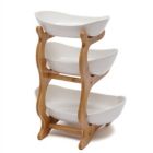 Alternate image 2 for Kitcheniva 3-Tier Ceramic Fruit Candy Trays Bamboo Basket, White
