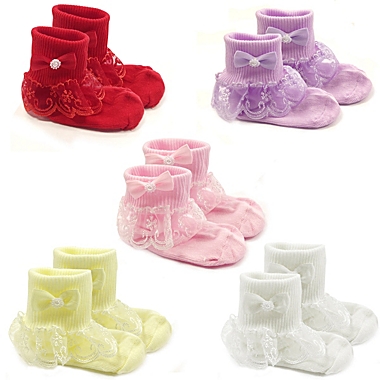 Wrapables Snowy Lace Ruffle Cuff Socks for Toddler Girl (Set of 5). View a larger version of this product image.