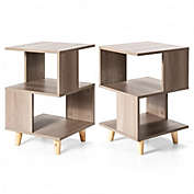 Costway 2 Pcs Wooden Modern Nightstand Set with Solid Wood Legs for Living Room