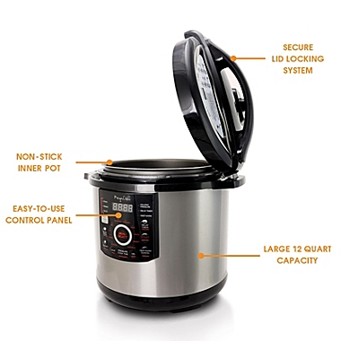 Megachef 12 Quart Steel Digital Pressure Cooker with 15 Presets and Glass Lid. View a larger version of this product image.