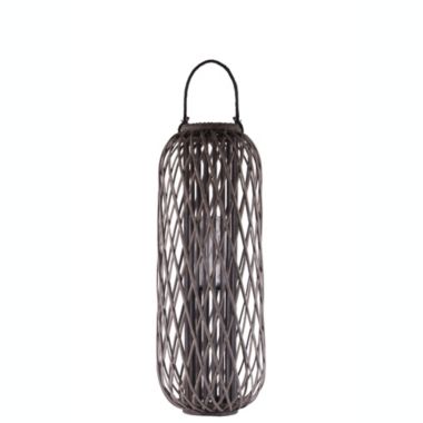 Urban Trends Collection Bamboo Round 39.25" Lantern with Braided Rope Lip and Handle, Lattice Design Body and Hurricane Candle Holder Weathered Finish Wash Gray. View a larger version of this product image.