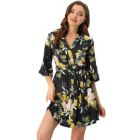 Alternate image 0 for cheibear Women's Bathrobe Satin Floral Pajama Nightwear Tie Waist 3/4 Sleeves Lightweight Soft Casual Lounge Sleepwear Robes X-Large Black