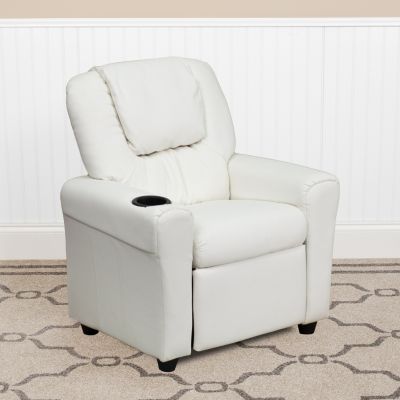 Flash Furniture Contemporary White Vinyl Kids Recliner With Cup Holder And Headrest - White Vinyl