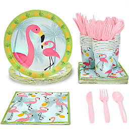 Juvale Pink Flamingo Birthday Summer Luau Hawaiian Party Supplies, Plates, Napkins, Cups, Cutlery (24 Guests, 144 Pieces)