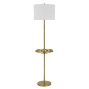 Saltaro Sherpi 62 Inch Brass Floor Lamp, Tray, Dimmer, 2 USB Ports, Matte Gold- Saltoro Sherpi