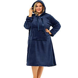 Agnes Orinda Women's Plus Size Hoodie Loungewear Pajamas Nightgowns, Blue, 3X