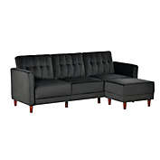 HOMCOM Upholstered L-Shaped Sofa Bed, Reversible Sectional Recliner Sofa Set, Velvet-Touch Sleeper Futon with Footstool, Black
