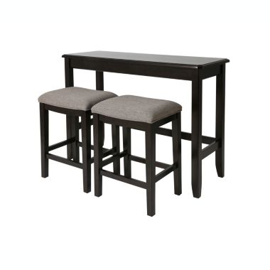 NewRidge Home Goods Brevard 48"W Pub Sofa Table with Two Nested Upholstered Stools - Espresso. View a larger version of this product image.
