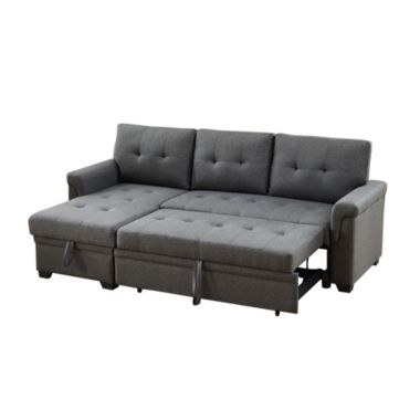 Contemporary Home Living 86" Lucca Gray Linen Reversible Sleeper Sectional Sofa with Storage Chaise. View a larger version of this product image.