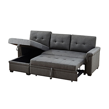 Contemporary Home Living 86" Lucca Gray Linen Reversible Sleeper Sectional Sofa with Storage Chaise. View a larger version of this product image.