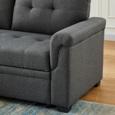 Contemporary Home Living 86" Lucca Gray Linen Reversible Sleeper Sectional Sofa with Storage Chaise. View a larger version of this product image.