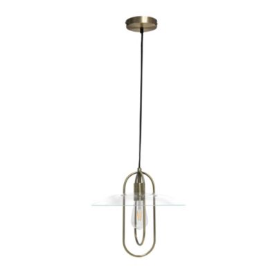 Simple Designs 1 Light Modern Metal Pendant Light with Clear Glass Shade - Antique Brass