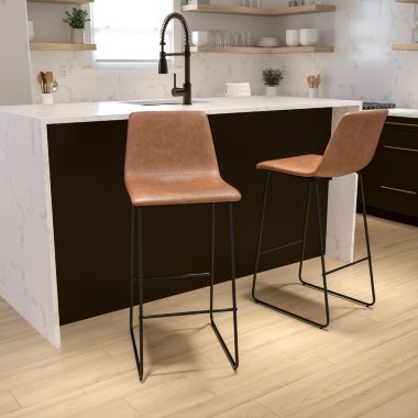Flash Furniture Reagan 30 Inch Commercial Grade LeatherSoft Bar Height Barstools in Light Brown, Set of 2. View a larger version of this product image.