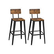 VASAGLE Set of 2 Bar Stools, Bar Height Stools, Tall Bar Stools with Back, Bar Chairs, Steel Frame, Industrial Style, Easy Assembly, Rustic Brown and Black