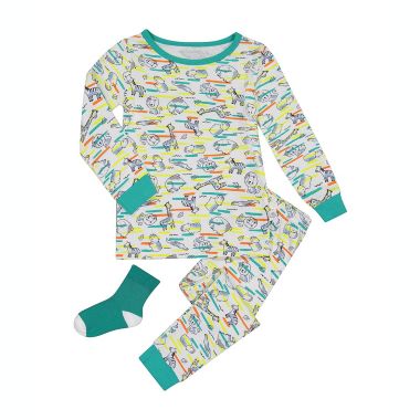 Sleep On It Infant/Toddler Boys Neon Zoo Snug Fit 2-Piece Pajama Sleep Set With Matching Socks. View a larger version of this product image.