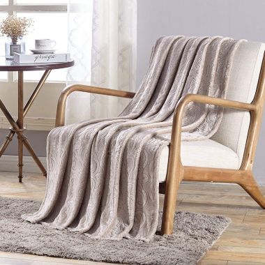 Sheridan Super Soft and Cozy Dama Scroll Embossed Throw Blanket 50" x 60" - Ivory. View a larger version of this product image.