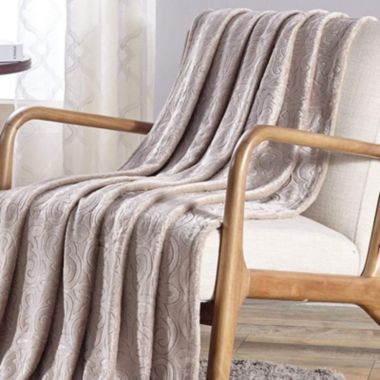 Sheridan Super Soft and Cozy Dama Scroll Embossed Throw Blanket 50" x 60" - Ivory. View a larger version of this product image.