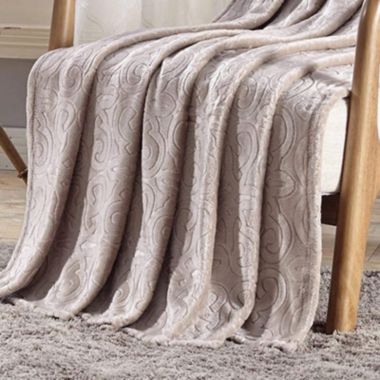 Sheridan Super Soft and Cozy Dama Scroll Embossed Throw Blanket 50" x 60" - Ivory. View a larger version of this product image.