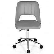 Costway Adjustable Velvet Accent Swivel Vanity Office Chair with Chrome Base-Gray