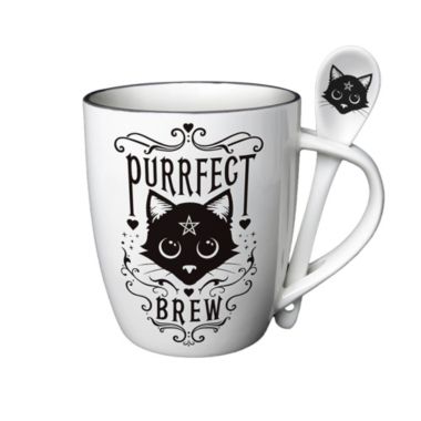 Alchemy Of England Decorative Purrfect Brew Cup and Spoon. View a larger version of this product image.