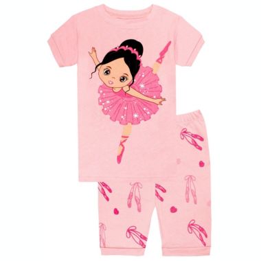 Elowel Girls Shorts Ballerina 2 Piece Pajamas Set 100% Cotton (Size Toddler-10Y). View a larger version of this product image.