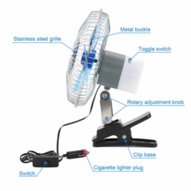 Kitcheniva 12V Powerful Dashboard Oscillating Home Desk Durable Clip-On Fan. View a larger version of this product image.