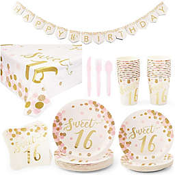 Blue Panda Rose Gold Sweet 16 Birthday Party Supplies (Serves 24, 170 Total Pieces)