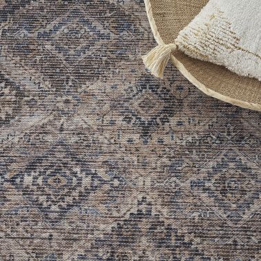 Nicole Curtis Machine Washable Series 1 Vintage Persian Indoor Rug Ivory/Latte 6' x 9'. View a larger version of this product image.