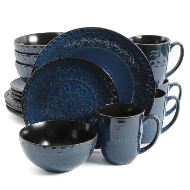 Gibson Elite Milanto 16 Piece Stoneware Dinnerware Set in Blue. View a larger version of this product image.