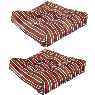 Sunnydaze Indoor/Outdoor Patio Dining Replacement Square Tufted Seat and Back Cushions - Classic Red Stripe - 2pk. View a larger version of this product image.