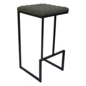 LeisureMod Millard Leather Bar Stool With Metal Frame - Olive Green