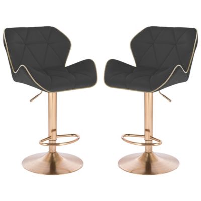 Set of 2 Modern Home Luxe Spyder Contemporary Adjustable Suede Barstool - Modern Comfortable Adjusting Height Counter/Bar Stool (Gold Base, Black/Gold Piping)