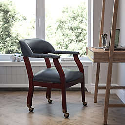 Emma + Oliver Navy Vinyl Luxurious Conference Chair with Casters