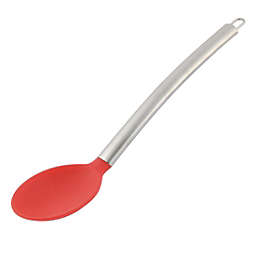 Unique Bargains Kitchenware Silicone Covering Head Cooking Soup Scoop Spoon Red Silver Tone