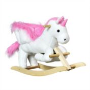 Qaba Kids Rocking Horse, Wooden Plush Ride-On Unicorn Chair Toy with Lullby Song for 18-36 months children
