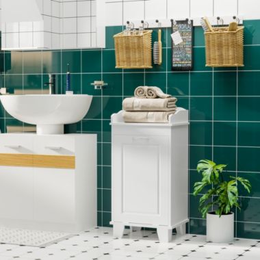 HOMCOM 31" Tilt Out Laundry Hamper, Free Standing Home Organizer Hamper, Bathroom Storage Cabinet, White. View a larger version of this product image.