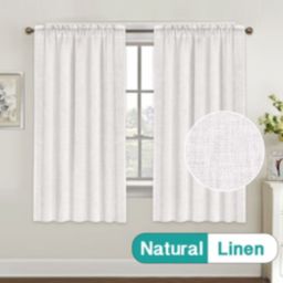 PrimeBeau Linen Blended Curtains Light Filtering Rod Pocket Curtain Drapes for Bedroom(52x63-Inch, White)