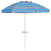 Costway 7.2 FT Portable Outdoor Beach Umbrella with Sand Anchor and Tilt Mechanism for  Poolside and Garden-Blue