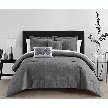 Urban by Bed,Bath & Beyond Navy,Silver,White Embroidered Duvet & Shams-KING New 