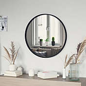 Emma and Oliver Edirne 27.5" Round Wall Mirror with Black Metal Frame, Silver Backing for Clarity and Shatterproof Glass for Entryways, Bathrooms & More