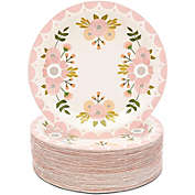 Blue Panda Pink Floral Paper Plates for Birthday Party, Bridal Shower (9 In, 80 Pack)
