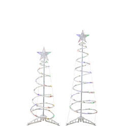 Northlight Set of 2 LED Lighted Multi-Color Outdoor Spiral Christmas Cone Trees 3', 4'