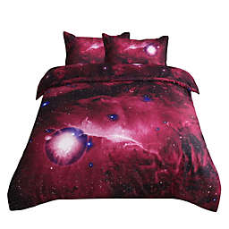 PiccoCasa Galaxy Sky Cosmos Night Pattern 3D Printed 3Pcs Bedding Quilt Duvet Cover Set Red, Queen