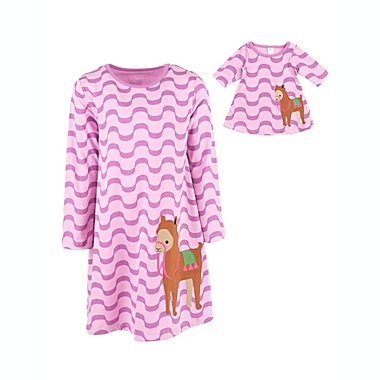 Leveret Girls and Doll Cotton Dress Llama. View a larger version of this product image.