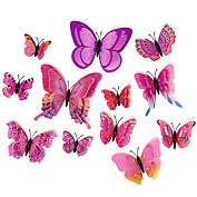 Wrapables 3D Double Wings Butterfly Decorative Wall Decor Stickers, Decals for Bedroom (24 pcs), Pink